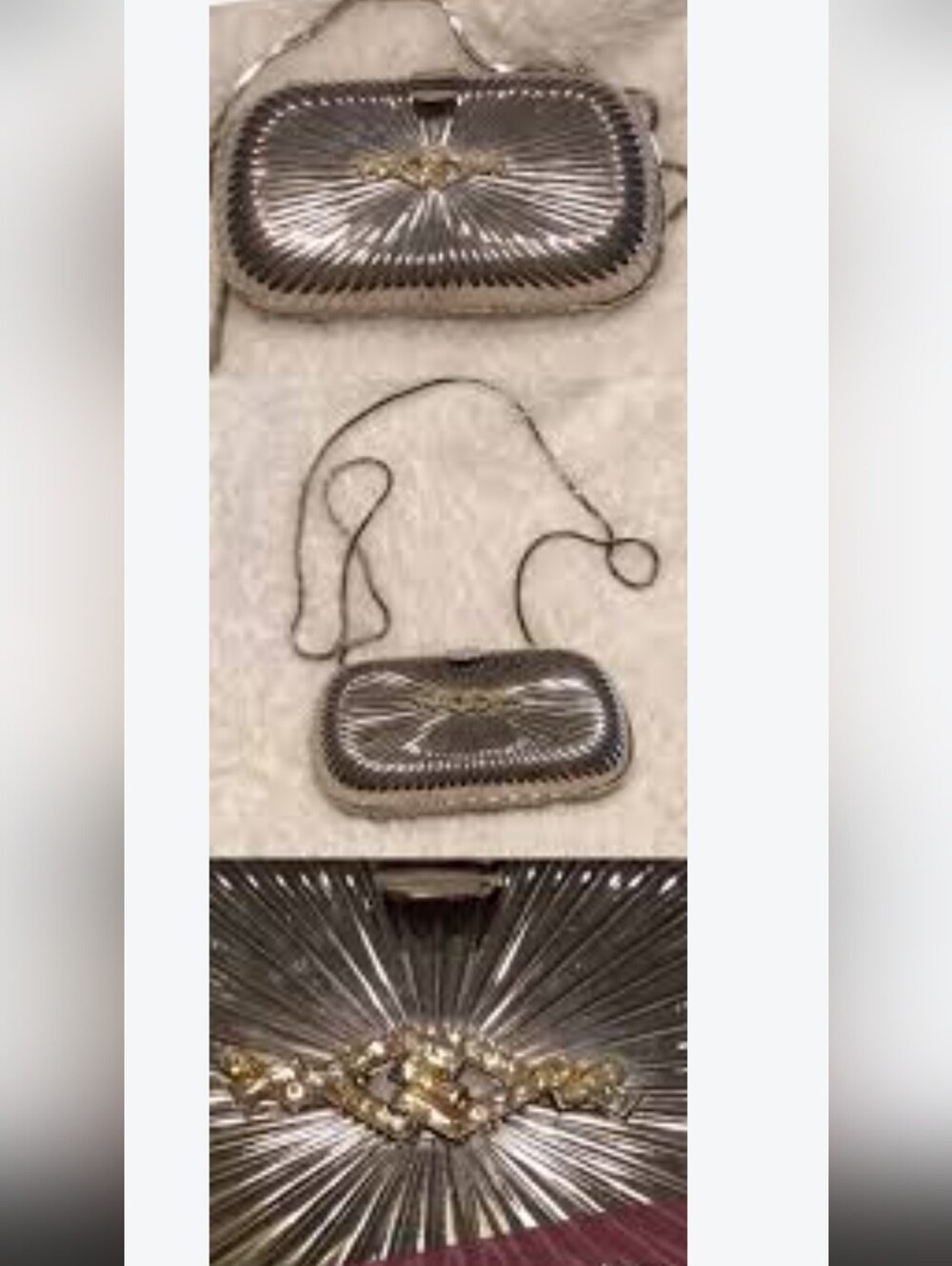 Rare Vintage Wilma Spagli Silver Metal Starburst Rhinestone Evening Clutch